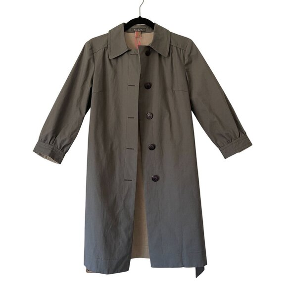 Orla Kiely Size XS Grey Trench Mid Length Coat Belted Button Closure - Picture 10 of 10